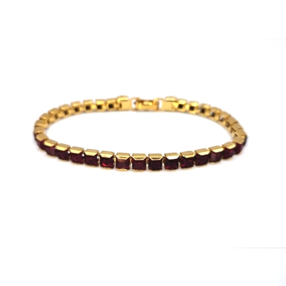 Jewelry - Vintage Ruby Red Rhinestone Semi-Bezel Square Tennis Bracelet